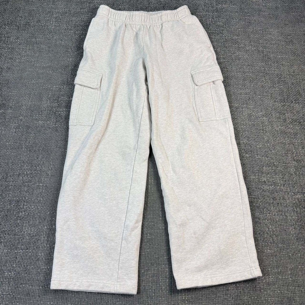 Tna Aritzia Cozy Fleece Mega Cargo Sweatpants Small Heathered Oatmeal Wide Leg